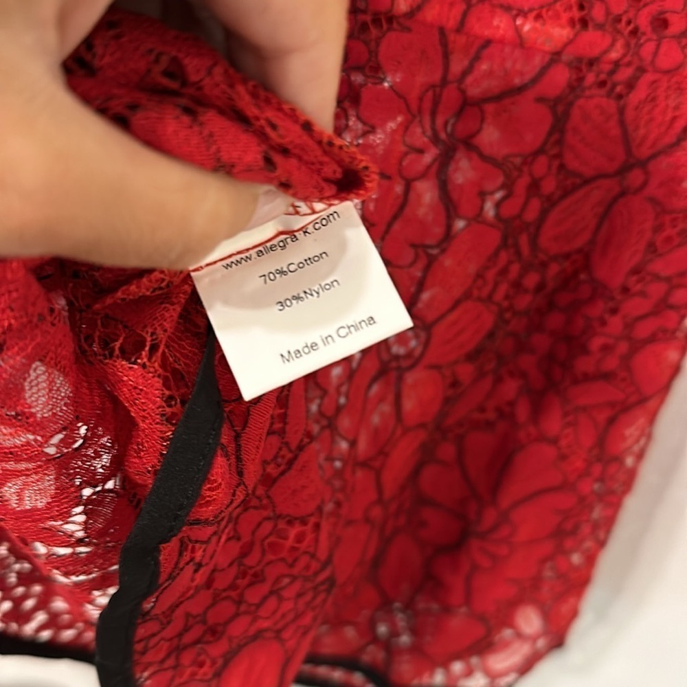 NWT Allegra K Red Lace Long Sleeve Floral Top! - Picture 4 of 5
